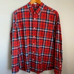 J. Crew Mercantile Flex Men's Red Plaid Long Sleeve Button Down Shirt Size Large
